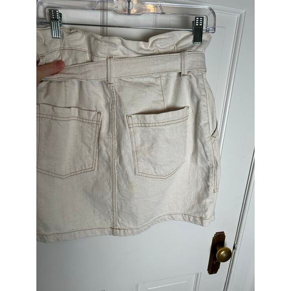 Free People Women 6 Mini Skirt Splendor In The Grass Tie Waist Linen Denim White - Picture 10 of 14